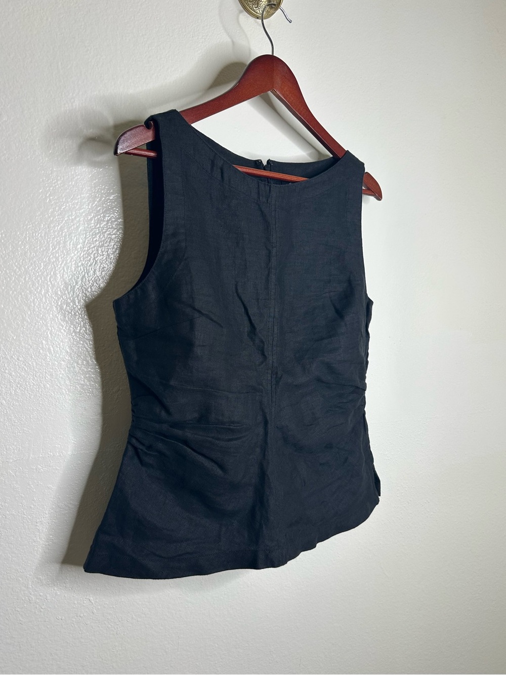 NWT Madewell 100% Linen Cinched Boatneck Sleeveless Top in Black